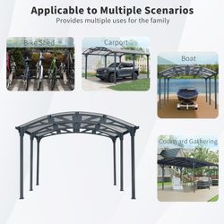 Outdoor Carport, 12 FT * 16 FT* 8 FT Arch Carport with Aluminum Frame and Polycarbonate Panels Car Port for Outdoor Driveway Car, Truck