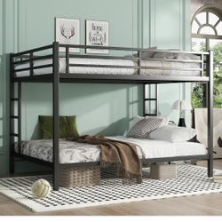 Queen Over Queen Bunk Beds for Adults,Heavy Duty Adult Bunk Beds,Metal Bunk Bed Queen Over Queen with 2 Ladders,Queen Size Bunk Bed, Noise-Free,Black