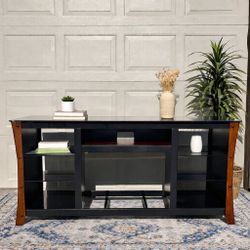 Modern Wood & Black Glass Media Console (Excellent Condition)