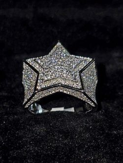 Sparkling Moissanite Star Ring 3D Center/ Solid Silver