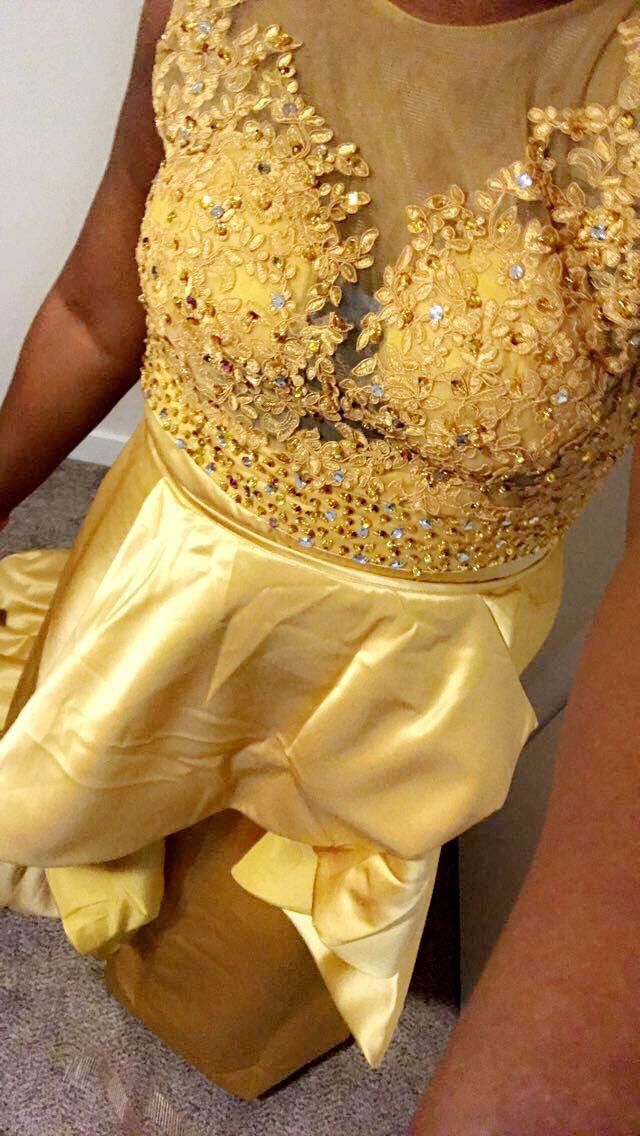 Beautiful Gold Prom Dress Gown W/ Detachable Train