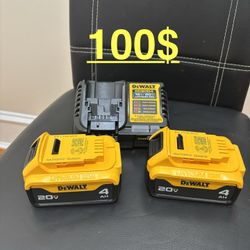 DEWALT Battery, 2 4ah Battery And Charger 20v