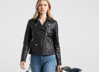 Art Class Motorcycle Jacket Girls size Large 10/12 Faux Leather Black Full Zip Quilted