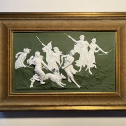 RARE 1900s Karl Ens, Germany Wall Hanging Bisque Porcelain Plaque Hunting Scene