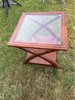 Small glass top wood side table