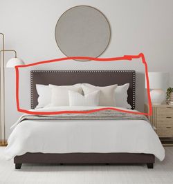 Dark Gray Upholstered Headboard with Nailhead Trim