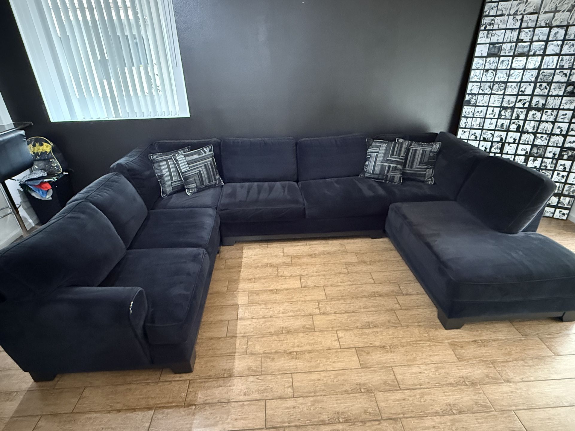 3 Piece Black Suede Sectional Couch