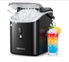 EUHOMY Nugget Ice Maker Countertop with Handle, Ready in 6 Mins, 34lbs Per Day, Removable Top Cover, Auto-Cleaning, Portable Sonic Ice Maker with Bask