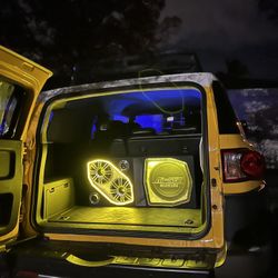 Custom Sound Box Whit Lights (12” Subwoofer ,2 Midrange Subwoofer ,2 Tweeter) + Amplifier + Wiring Kit+installation  JBL pioneer  Kenwood 