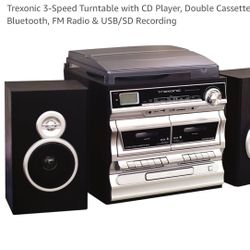 Trexonic 3 Speed Turntable With CD Player, Double Cassette, Bluetooth, Fm Radio And USB/ SD Recorder 