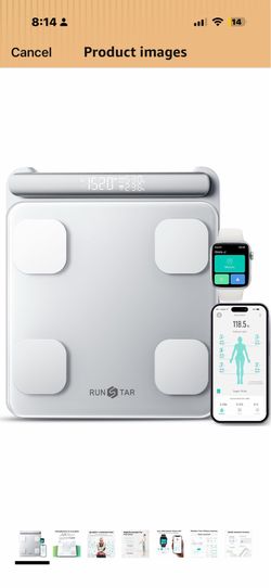 RunStar Smart Body Fat Scale for BMI, Muscle Mass Full Body Analyzer for 40+ Body Composition, 8 Electordes Digital Bathroom Scale for Weight with Bri