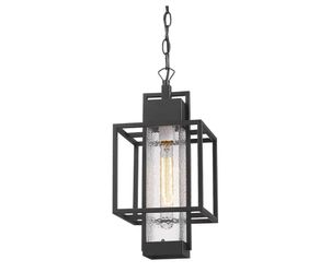 NEW! Outdoor Pendant Light, 16" Large Hanging Porch Light Fixture, Modern Outside, Glass, Black