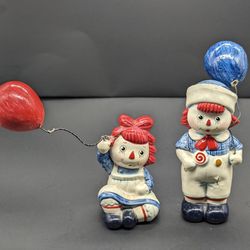 Vintage Fitz And Floyd Raggedy Ann And Andy  w/ Balloons  Figurines 1972
