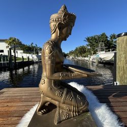 Vintage Thai Bronze Thepphanom Statue – 29” Kneeling Angel with Offering Tray