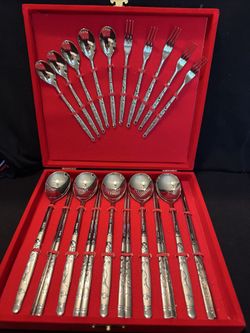 Korean Traditional Tableware Stainless Steel Forks Spoons Chopstick Set New