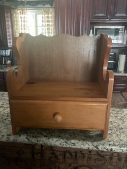 Wooden Countertop Organizer with Drawer Cook book holder Vintage Solid wood