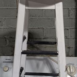 2 Old Stools. Tall Laundry Basket. Plastic Suitcase. Push Scooter 