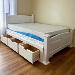 White Full Bed With Drawers And Mattress 