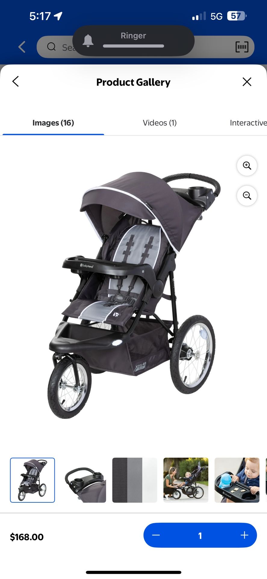 Baby Trend Xcel-R8 Plus Jogging Stroller with LED Lights, Liberty Grey Used For One Week 150 Or Best Offer