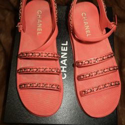Chanel Coral Calfskin Sandals Authentic