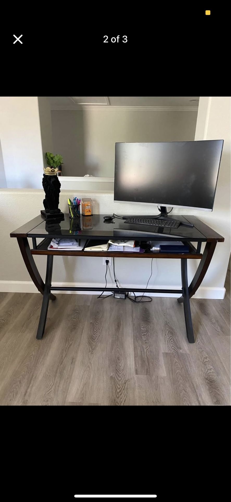 Wooden Glass Top Office desk with Pull Out Drawer