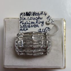 10k White Gold Diamond 1.24ctw Fashion Designer Ring Size 11