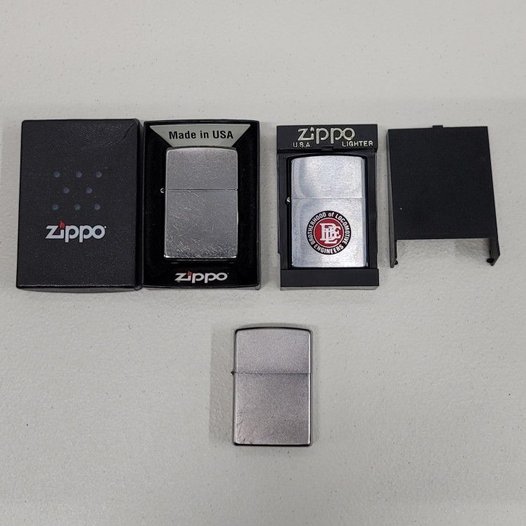 Lot Of 3 Zippo Lighters #02 Brotherhood Of Locomotive Engineers, #14 & #15