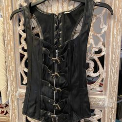 Small Black Corset Eyelet Lace Up The Back Zip Front Size Small