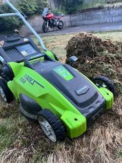 Greenworks 120V Electric Lawn Mower + Hitachi Gas Blower Bundle