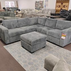 Grey Soft Plush Corduroy Sectional