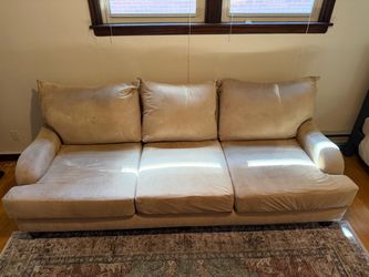 Beige Microsuede 3-Seat Sofa