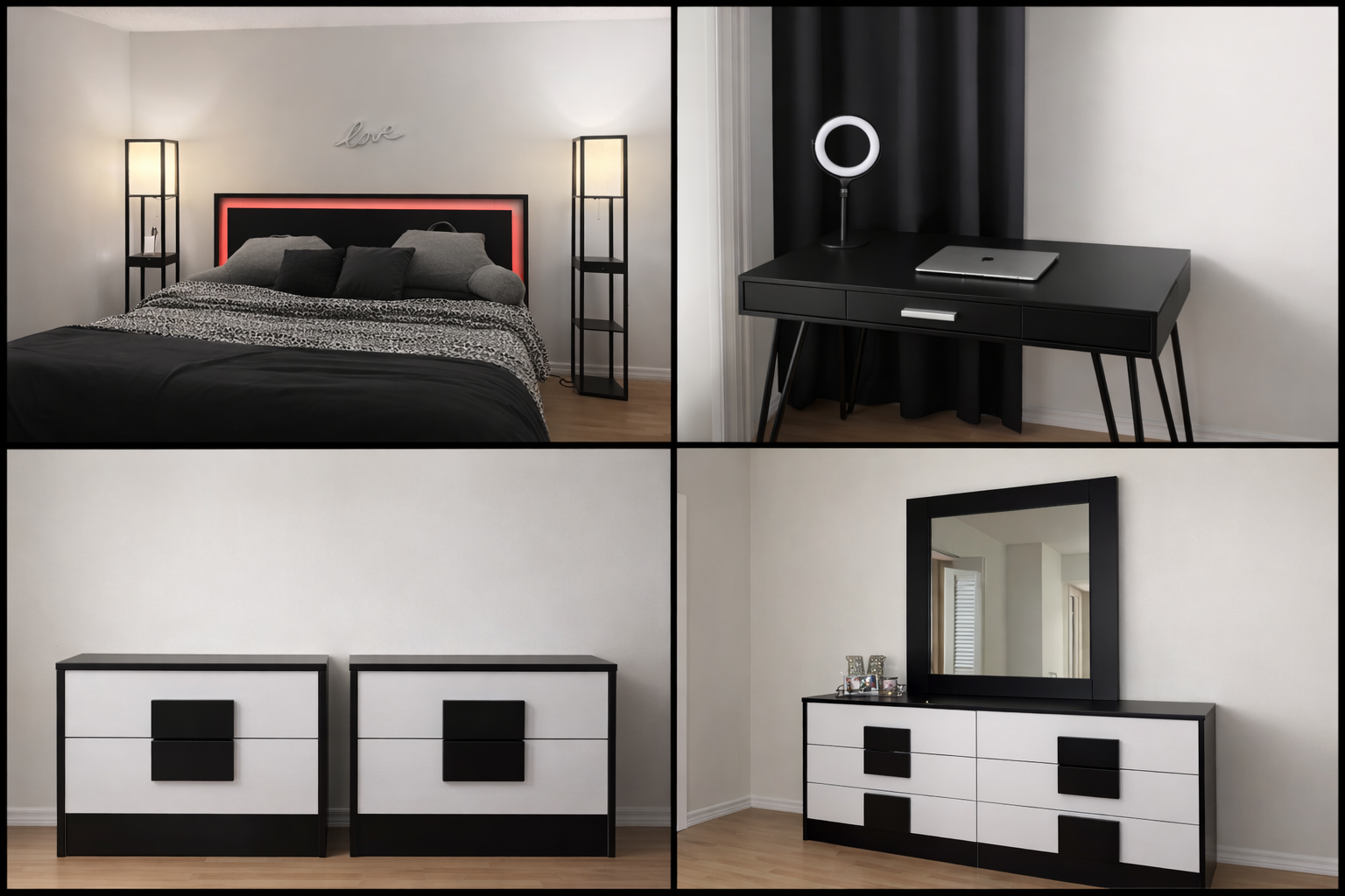 Modern Black & White Bedroom Set – Excellent Condition
