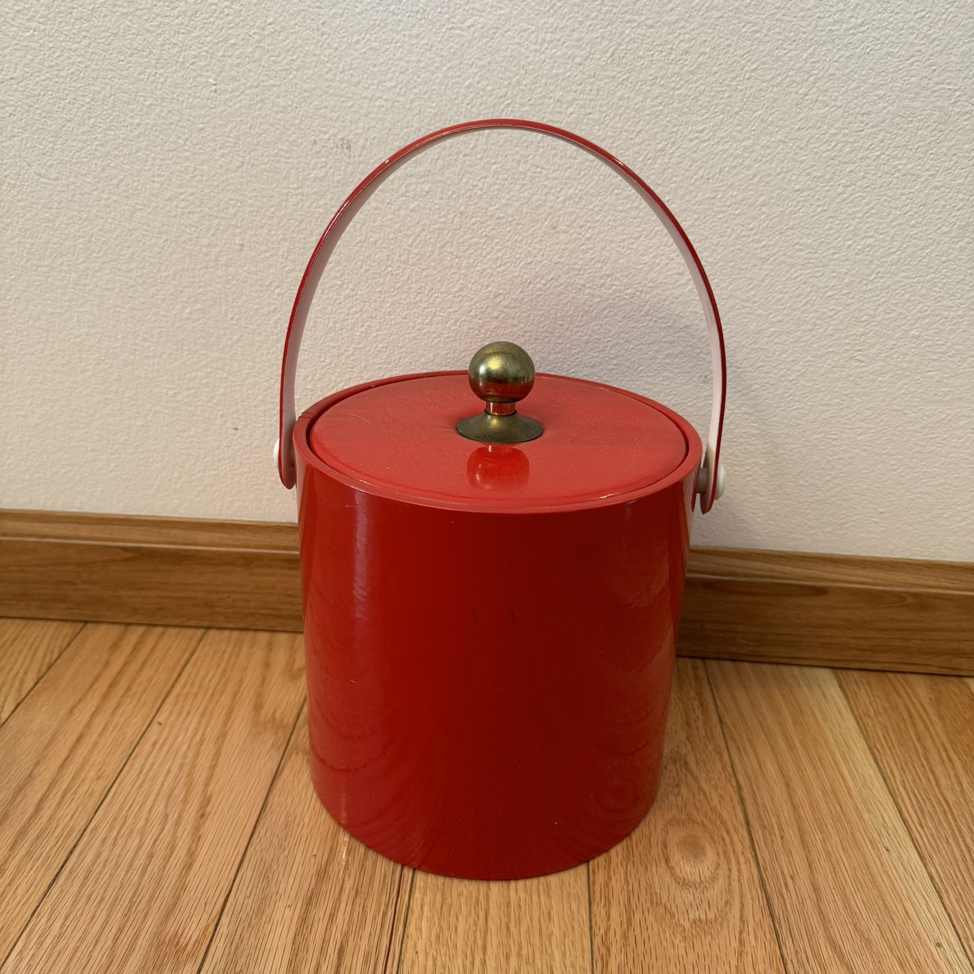 Vintage Red Ice Bucket with Handle by Kraftware.