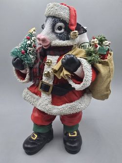 Santa Cow Figurine 13"