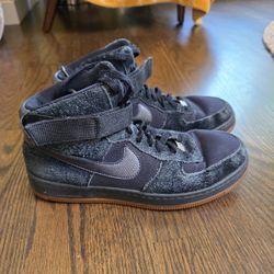 Nike Air Lunar Force 1 Sky HI Wedge Womens 9 Black Suede Gum Sole Sneakers