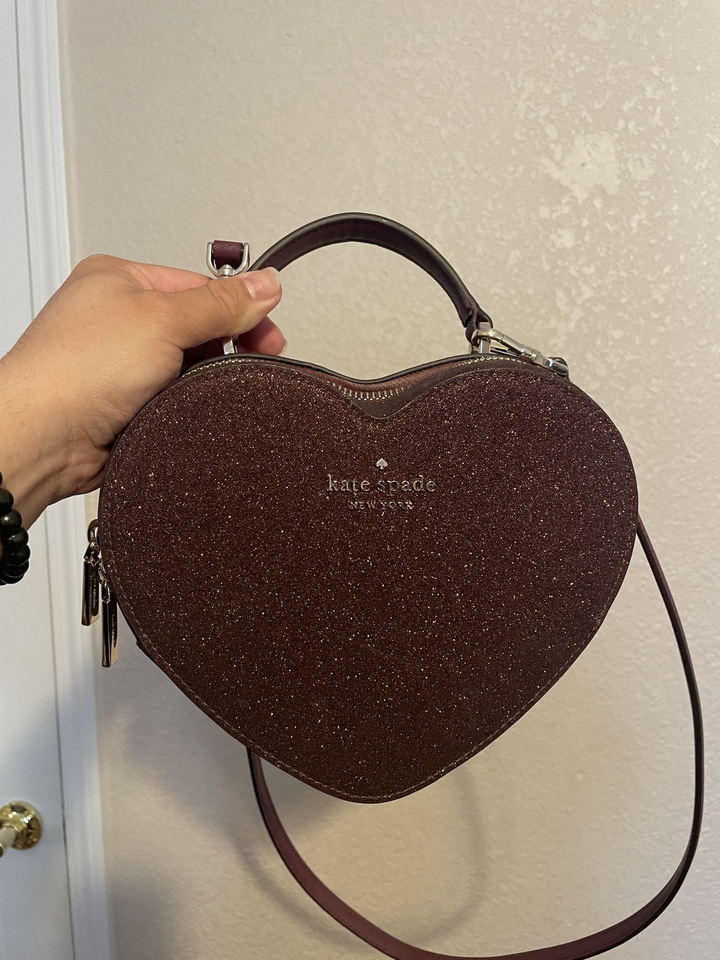 Dark Red Glittery Heart-Shaped Kate Spade Purse