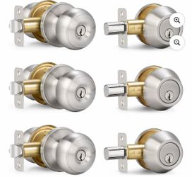 3 Sets Entry Door Knob and Single Cylinder Deadbolt Combo Set