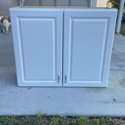 White Wooden Storage Unit 36” Wide X 30” Tall