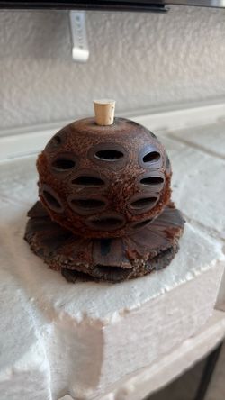 Carved Lotus Pod Decorative Vessel with Cork