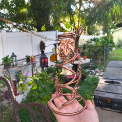Copper color Tuscan metal single wine bottle holder or candlestick holder