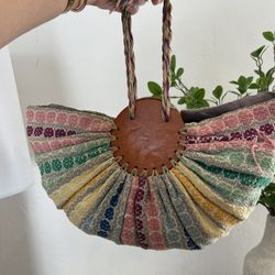 Vintage Knit Handbag Purse Bag Retro Small Tote Clutch Retro Handmade Colorful Boho Crochet Bag 