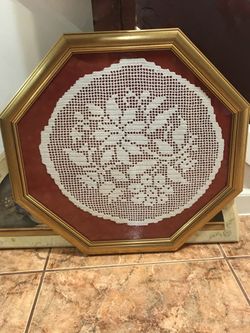 Handmade Crochet Piece In An Octogonal Golden Frame
