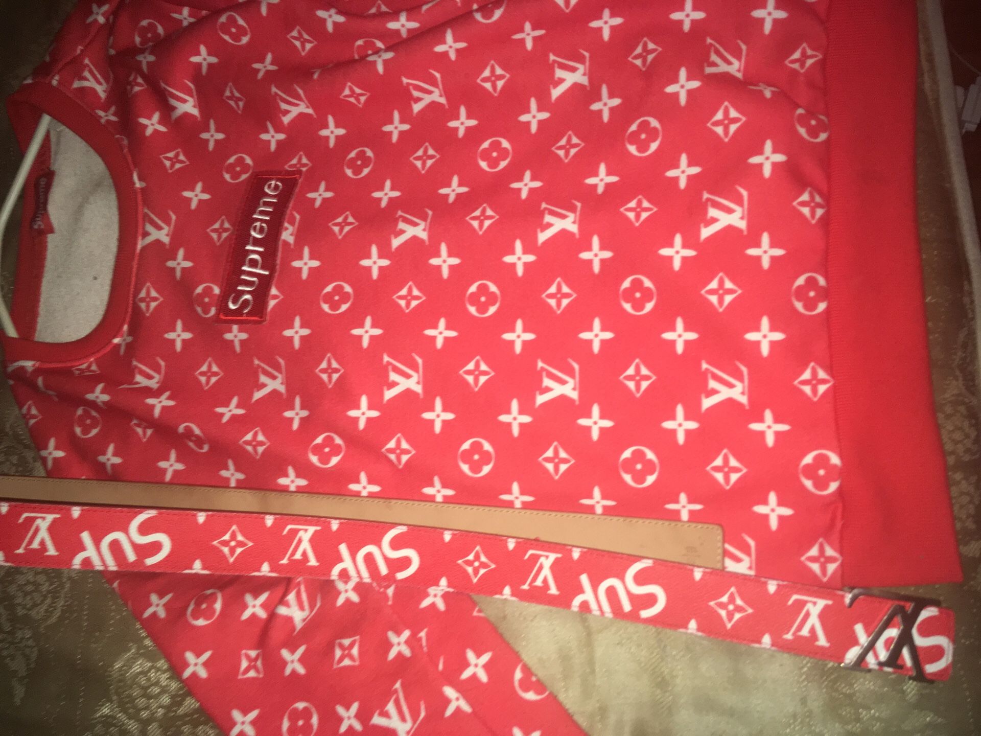 Red Louie Vuitton Supreme size medium with supreme Louie belt size 34-32