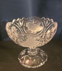 Vintage Cristal d'Arques "Passereaux" Frosted Bird Crystal Candy Dish 4"