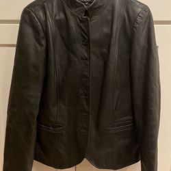 Karen Kane Black Leather Blazer Jacket Button Up Womens Size M