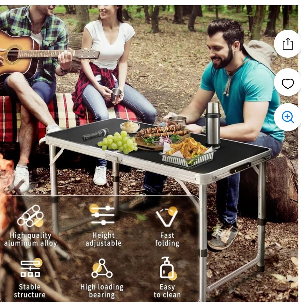 Folding Camping Table, HDJ Portable Aluminum Outdoor Picnic Kitchen Table 47" x 24" with Adjustable Height for Travel Beach, Backyards, BBQ, Picnic, B