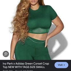 Ivy Park x Adidas Green Corset Crop Top NWOT Large L built in bra