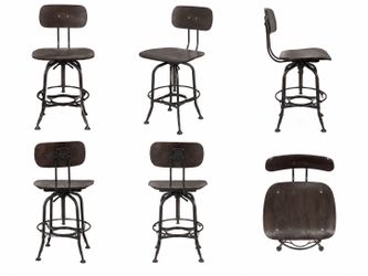 3 Dark Brown Wood Kitchen Island/Bar Stools