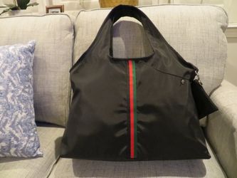 Black Nylon Zippered Shoulder Bag with Travel Wallet NEW