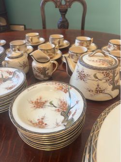 vintage Japanese Satsuma porcelain dinner service set